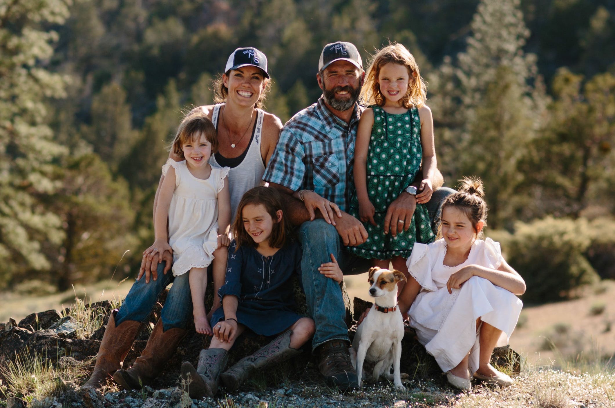 Mary and Brian Heffernan on their ranch with their four daughters in Ft Jones, California